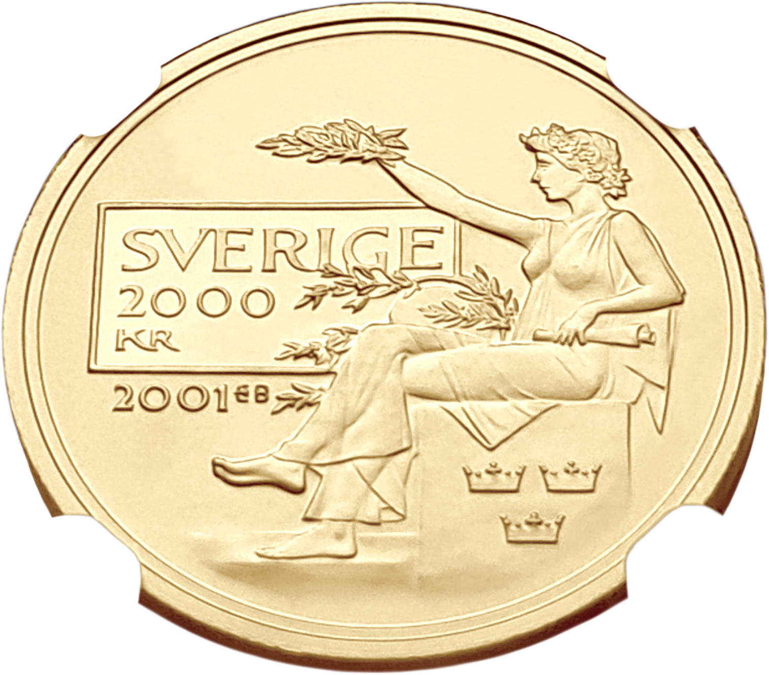 картинка Швеция. 2000 Крон 2001 г. Золото. 12.0 г*0.900 0.3472 oz. Нобелевская Премия! СЛАБ ННР PF 68! от магазина Одежда+