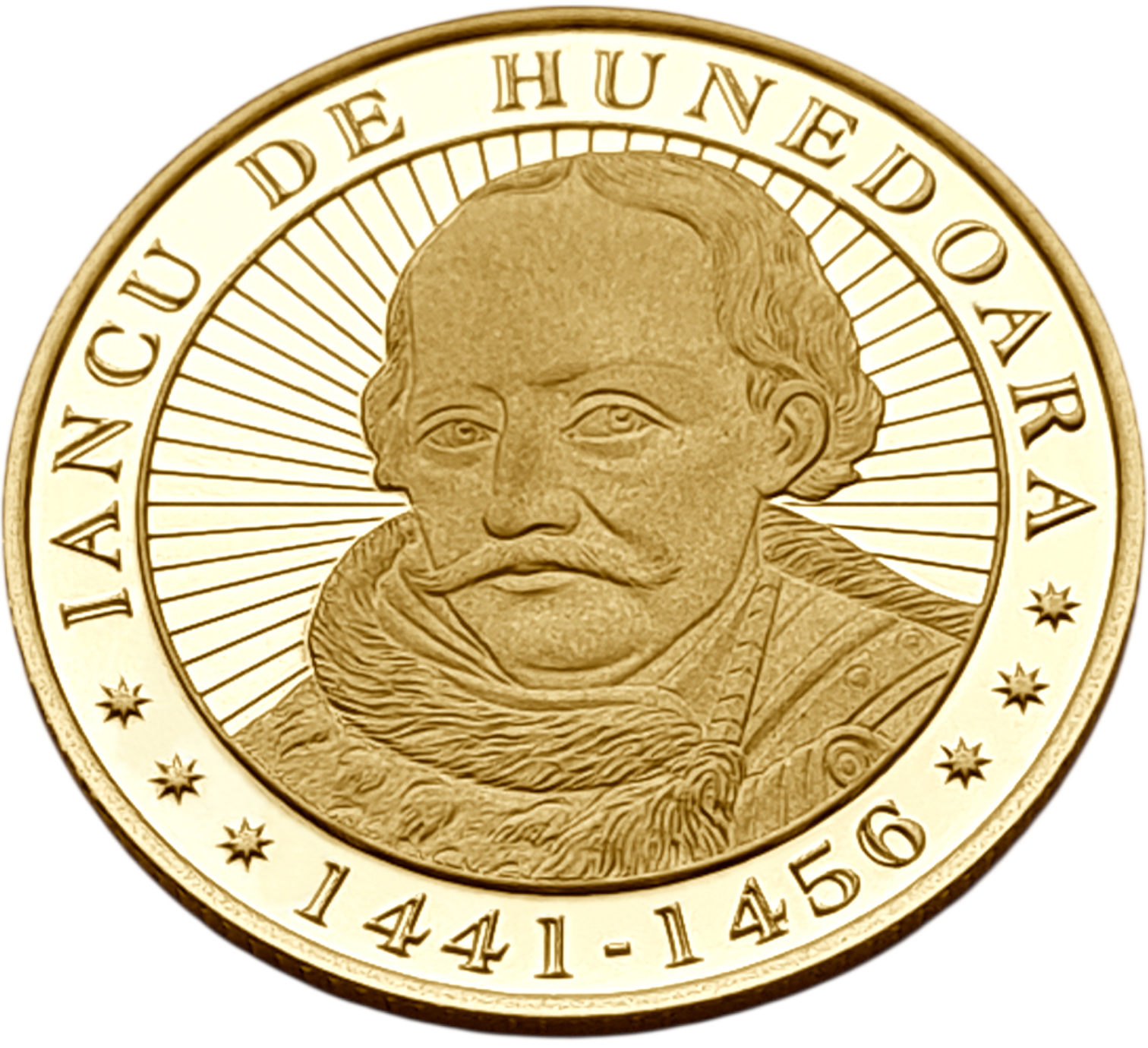 картинка Румыния. 100 Леев 2016 г. Золото. 6.45 г*0.999 0.2072 oz. ТИРАЖ 250 ЭКЗ! Янку де Хунедоара (Янош Хуньяди). СЛАБ ННР PF 70! от магазина Одежда+
