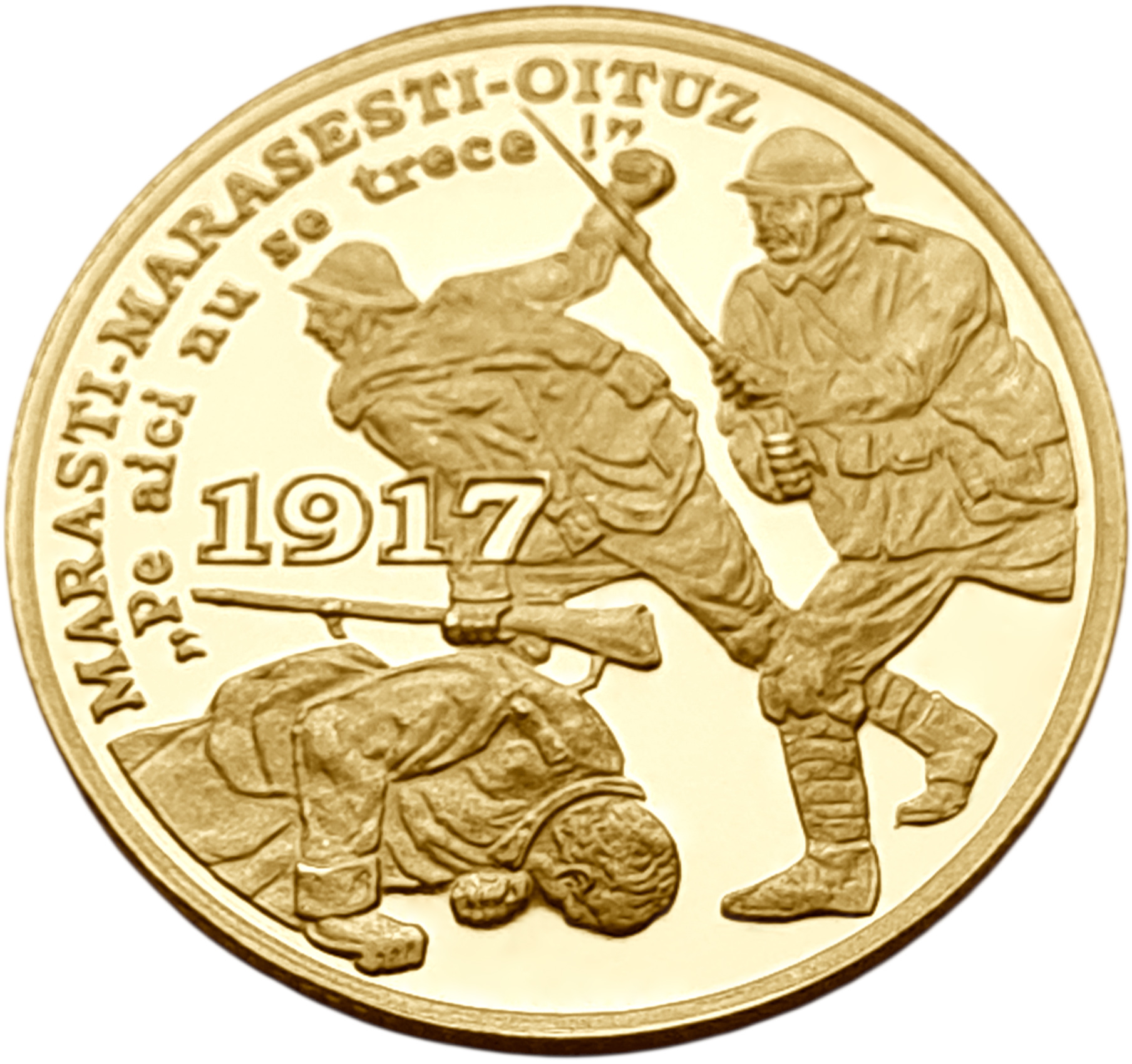 картинка Румыния. 100 Леев 2007 г. Золото. 6.452 г*0.999 0.2072 oz. Первая Мировая Война-1917 год! ТИРАЖ 250 ЭКЗ! от магазина Одежда+