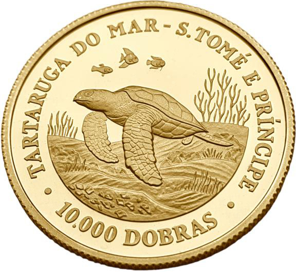 картинка Сан-Томе и Принсипи. 10000 Добра 1992 г. Золото 7.775 г*0.900 0.225 oz. ТИРАЖ 500 ЭКЗ! от магазина Одежда+