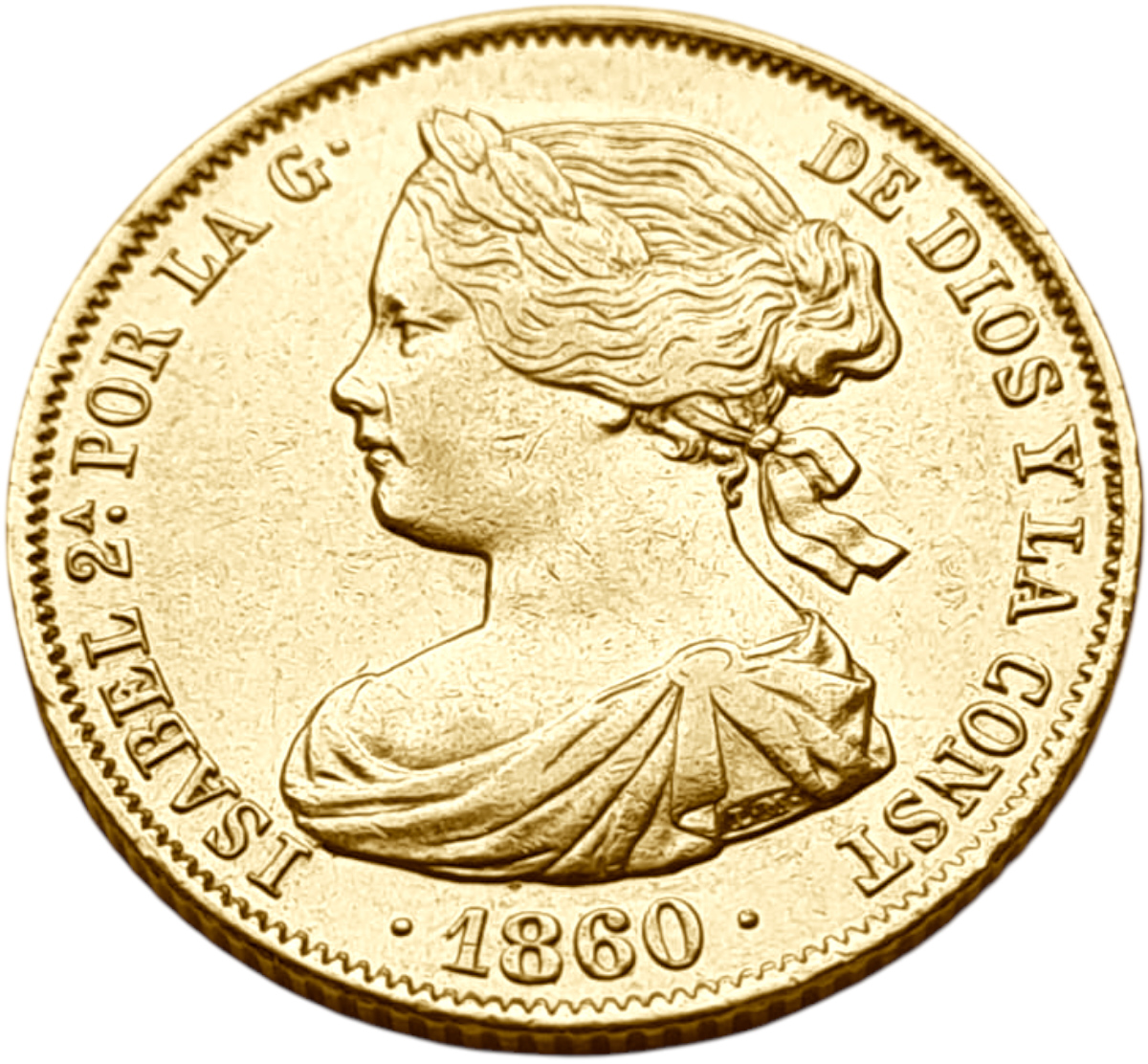 картинка Испания. 100 Реалов 1860 г. Золото. 8.3 г*0.900 0.2402 oz. от магазина Одежда+