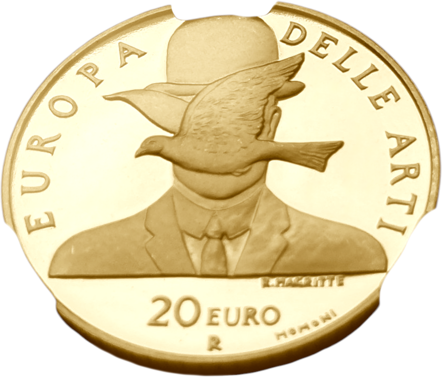 картинка Италия. 20 Евро 2004 г. Золото. 6.45 г*0.900 0.1867 oz. Рене Магритт! СЛАБ CPRC PF 68 ULTRA CAMEO! от магазина Одежда+