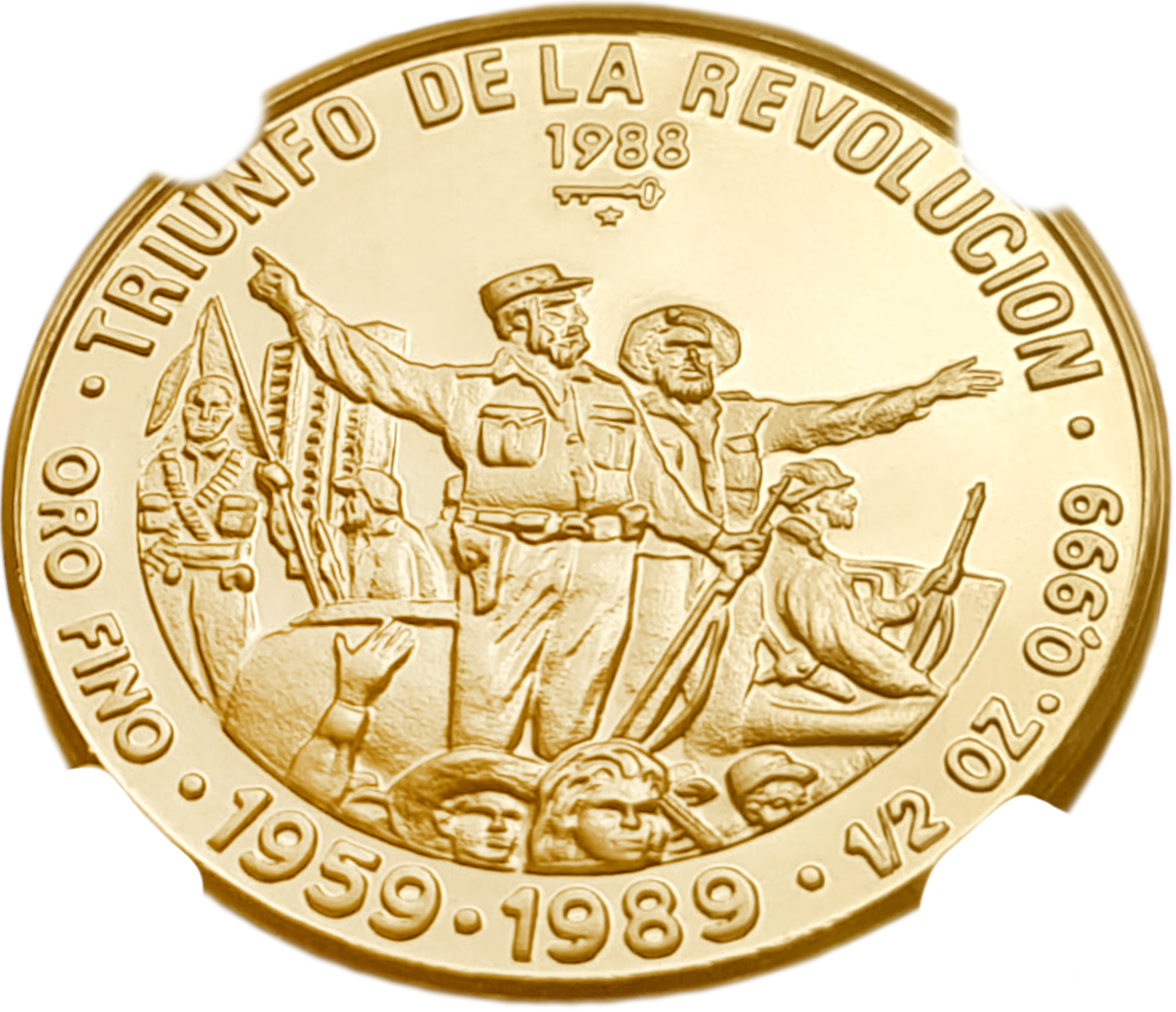 картинка Куба. 50 Песо 1988г. Золото 15.55 г*0.999 0.5 oz. Триумф революции! СЛАБ NGC PF 69 ULTRA CAMEO! ТИРАЖ 150 ЭКЗ! от магазина Одежда+