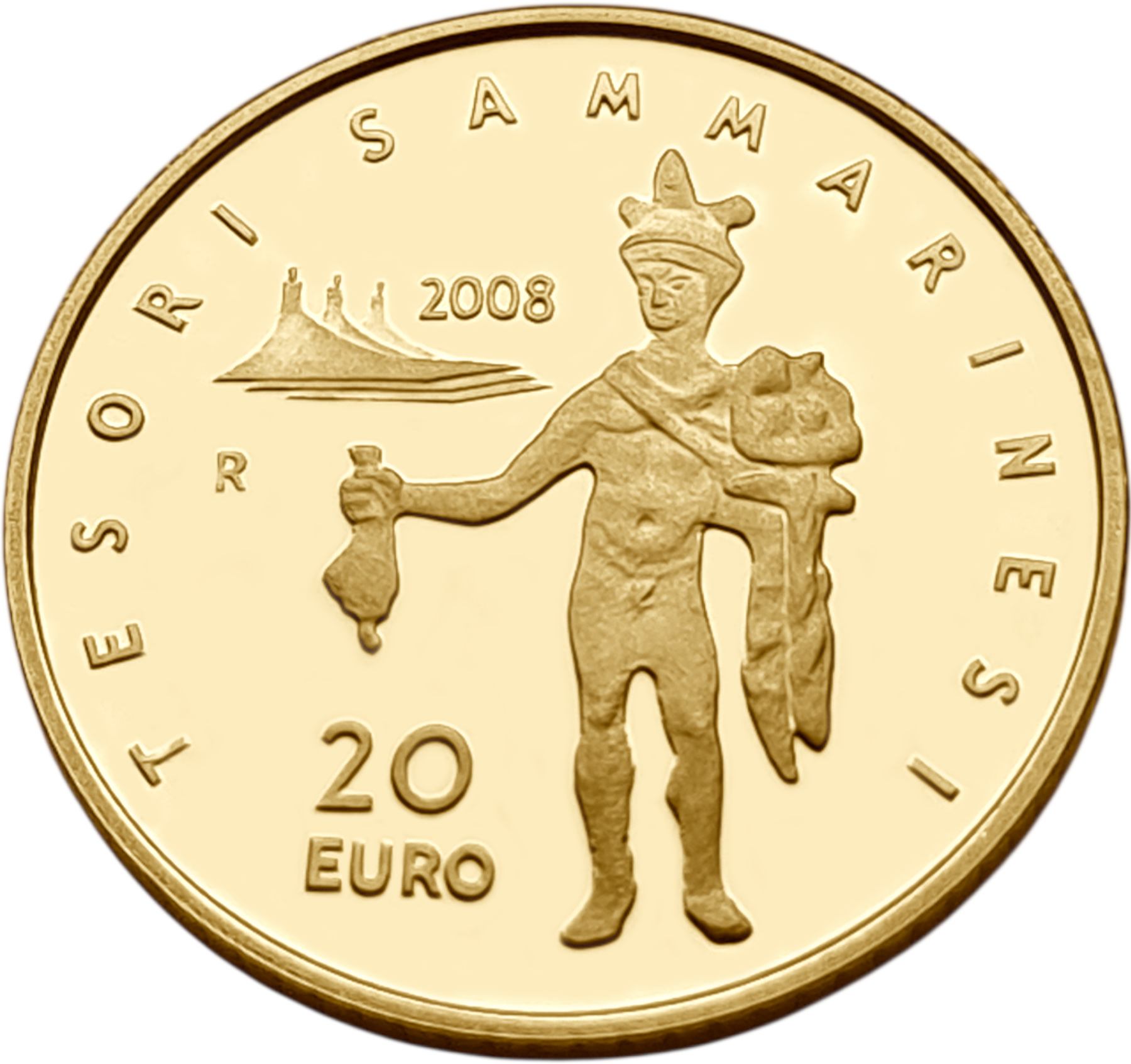 картинка Сан-Марино. 20 Евро 2008 г. Золото. 6.45 г*0.900 0.1866 oz. Пруф! от магазина Одежда+