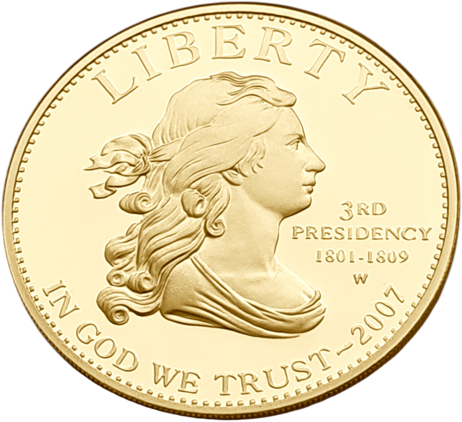 картинка США. 10 Долларов 2007г. Золото 15.55г*0.9999 0.5 oz. Свобода Джефферсона! Пруф! Коробка и Сертификат! от магазина Одежда+