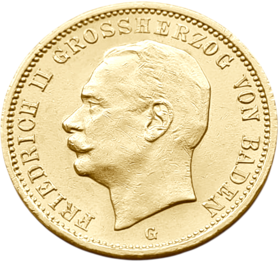 картинка Баден. 20 Марок 1912 г. Золото. 7.965 г*0.900 0.2305 oz. от магазина Одежда+