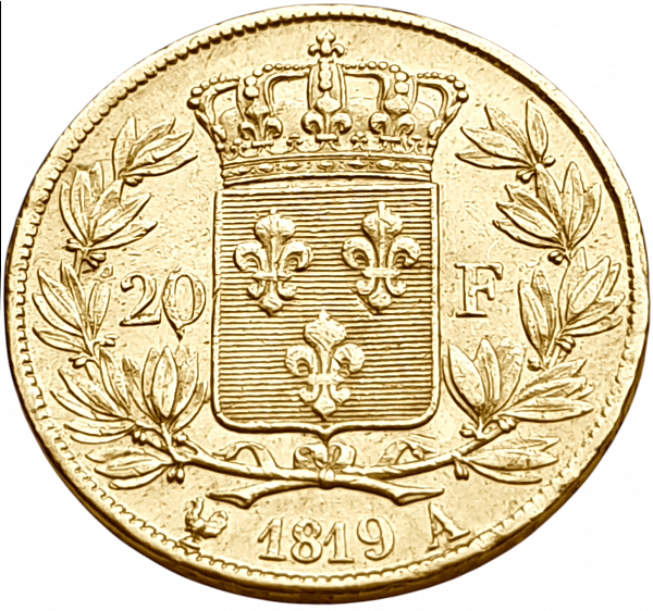 картинка Франция. 20 Франков 1819 г. Золото. 6.4516 г*0.900 0.1867 oz. от магазина Одежда+ 2