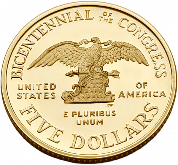картинка США. 5 Долларов 1989 г. Золото. 8.359 г*0.900 0.2419 oz. КОНГРЕСС! СЛАБ NGC PF 69 ULTRA CAMEO! от магазина Одежда+ 2