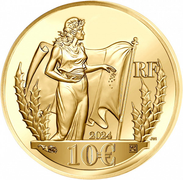 картинка Франция. 10 Евро 2024 г. Золото. 3.11 г*0.999 0.1 oz. Сертификат! Тираж 1000 ЭКЗ! от магазина Одежда+ 2