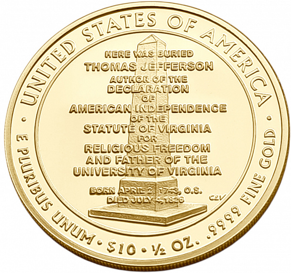 картинка США. 10 Долларов 2007г. Золото 15.55г*0.9999 0.5 oz. Свобода Джефферсона! Пруф! Коробка и Сертификат! от магазина Одежда+ 2