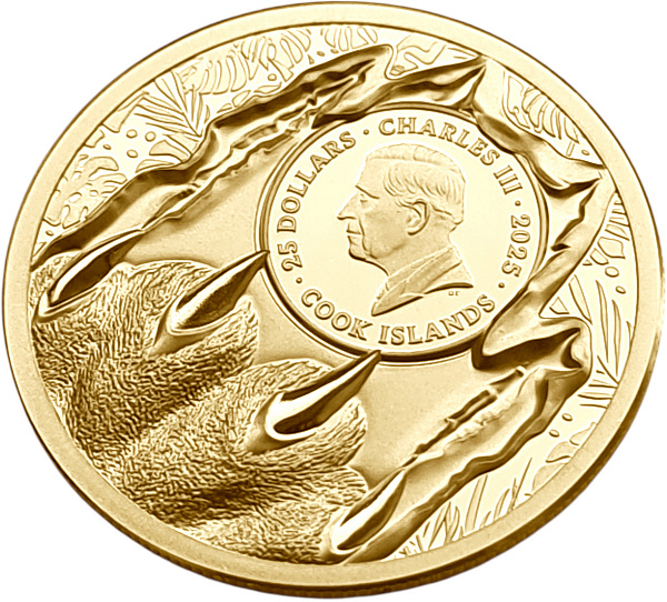 картинка Острова Кука. 25 Долларов 2025г. Золото. 7.78 г*0.9999 0.25 oz. Тигр! Пруф! Сертификат! Высокий Рельеф! от магазина Одежда+ 2