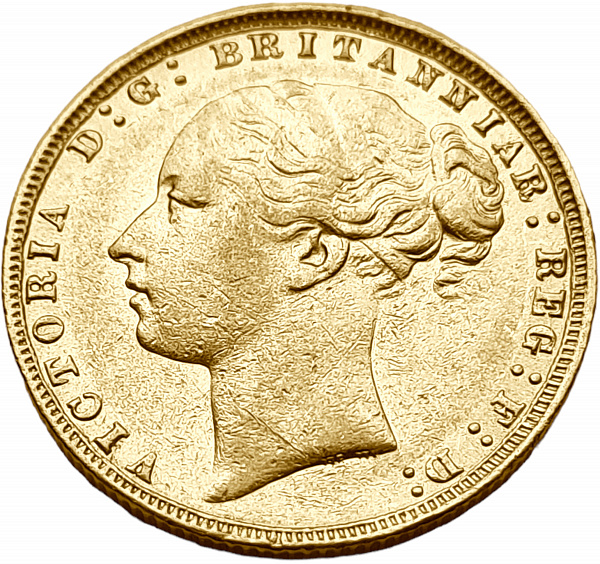 картинка Великобритания. 1 Соверен 1876 г. Золото. 7.99 г*0.9167 0.2355 oz. от магазина Одежда+