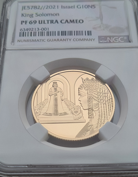 картинка Израиль. 10 Шекелей 2021г. Золото. 16.96 г*0.917 0.5 oz. Соломон и Царица Савская! СЛАБ NGC PF 69 ULTRA CAMEO! от магазина Одежда+ 3
