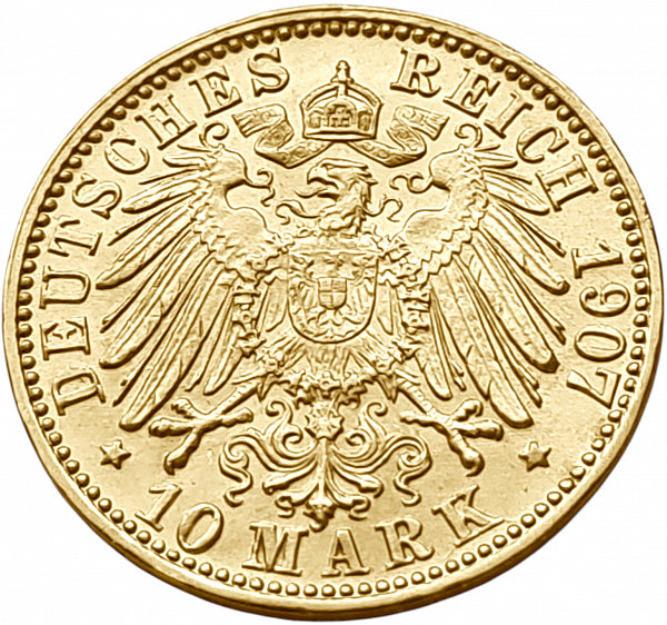 картинка Баден. 10 Марок 1907 г. Золото. 3.982 г*0.900 0.1152 oz. от магазина Одежда+ 2