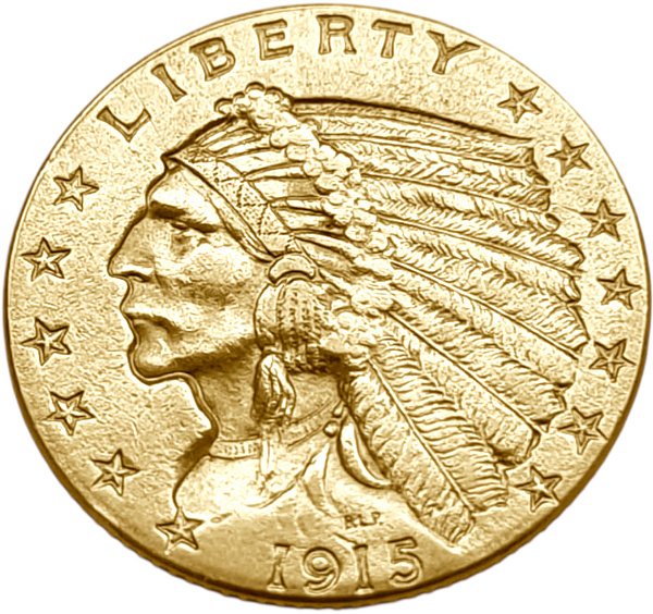 картинка США. 2 1/2 Доллара 1915 г. Золото. 4.18г*0.900 0.121 oz. от магазина Одежда+