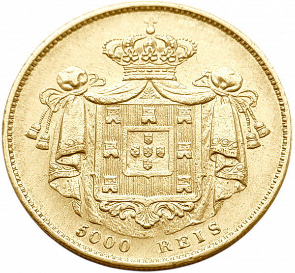 картинка Португалия. 5000 Рейс 1861 г. Золото. 8.8675 г*0.9167 0.2613 oz. от магазина Одежда+ 2