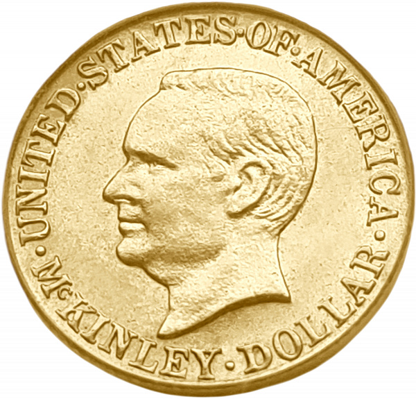 картинка США. 1 Доллар 1916 г. Золото. 1.672 г*0.900 0.0484 oz. Мак-Кинли! СЛАБ PCGS MS 62! от магазина Одежда+