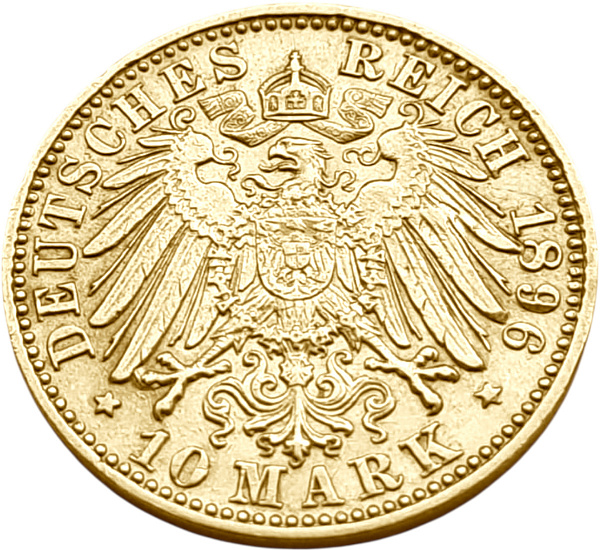 картинка Баден. 10 Марок 1896 г. Золото. 3.982 г*0.900 0.1152 oz. от магазина Одежда+ 2