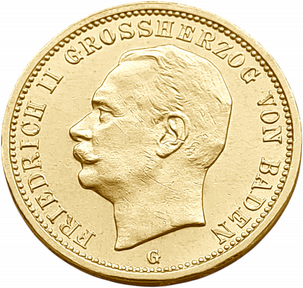картинка Баден. 20 Марок 1914 г. Золото. 7.965 г*0.900 0.2305 oz. от магазина Одежда+