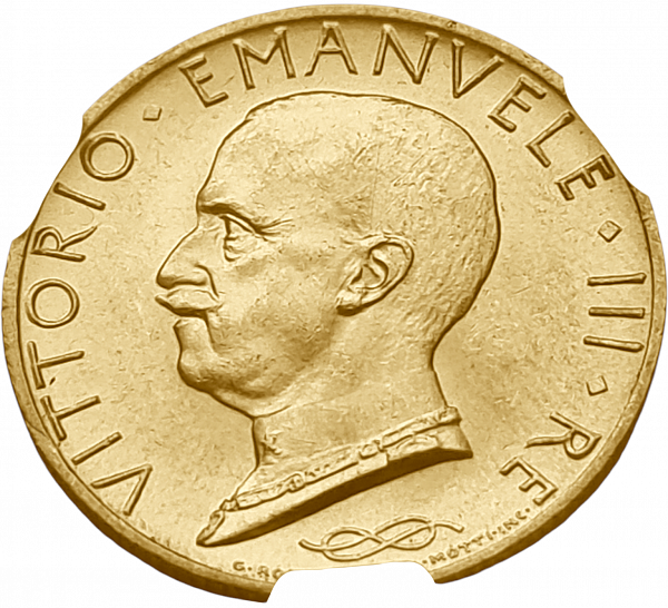 картинка Италия. 100 Лир 1931 г. Золото. 8.799 г*0.900 0.2546 oz. СЛАБ CPRC MS 62! от магазина Одежда+ 2