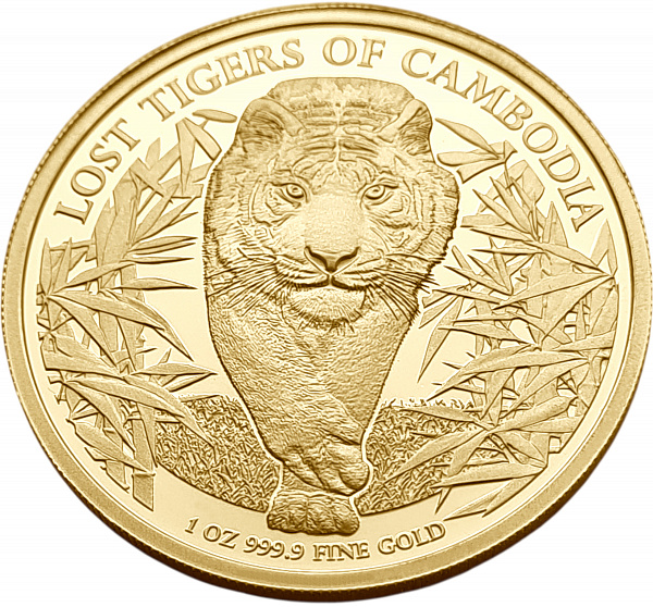 картинка Камбоджа. 30000 Риелей 2026 г. Золото. 31.1 г*0.9999 1.0 oz. Тигры! ТИРАЖ 100 ЭКЗ! от магазина Одежда+