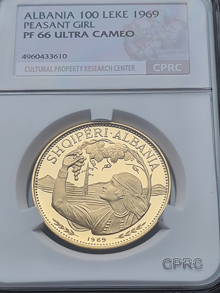 картинка Албания. 100 Леков 1969 г. Золото. 19.75 г*0.900 0.5715 oz. СЛАБ CPRC PF 66 ULTRA CAMEO! от магазина Одежда+ 3