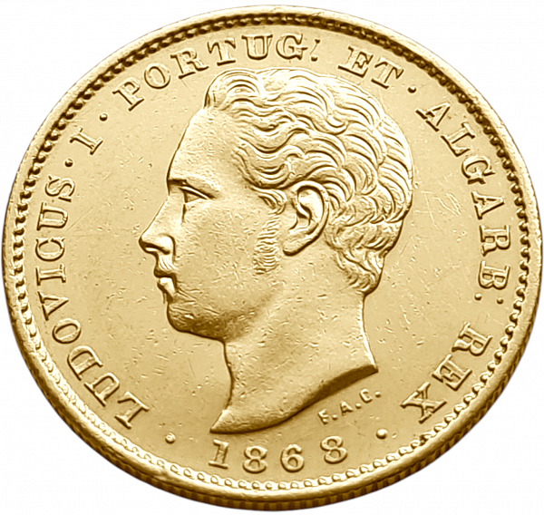 картинка Португалия. 5000 Рейс 1868 г. Золото. 8.8675 г*0.917 0.2614 oz. от магазина Одежда+