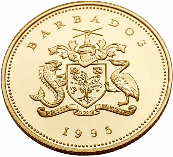 картинка Барбадос. 10 Долларов 1995г. Золото 7.78г*0.583 0.1458 oz. Королева-Мать! от магазина Одежда+ 2