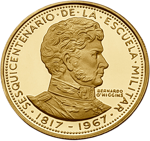 картинка Чили. 50 Песо 1968 г. Золото. 10.17 г*0.900 0.2943 oz. 150 лет Военной Академии! СЛАБ CPRC PF 67 ULTRA CAMEO! от магазина Одежда+