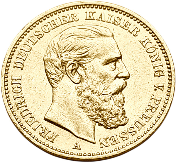 картинка Пруссия. 20 Марок 1888 г. Золото. 7.965 г*0.900 0.2305 oz. от магазина Одежда+