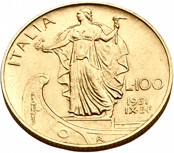картинка Италия. 100 Лир 1931 г. Золото. 8.799 г*0.900 0.2546 oz. от магазина Одежда+