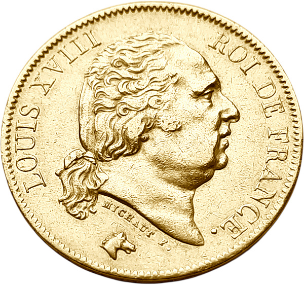 картинка Франция. 40 Франков 1817 г. Золото. 12.9039 г*0.900 0.3734 oz. от магазина Одежда+
