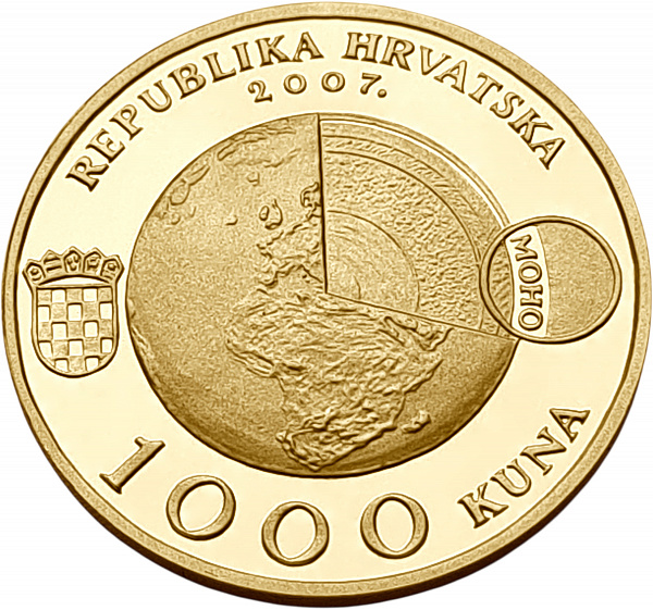 картинка Хорватия. 1000 Куна 2007 г. Золото. 7.0 г*0.986 0.2219 oz. Мохоровичич! от магазина Одежда+ 2