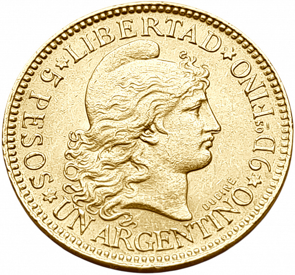 картинка Аргентина. 5 Песо 1896 г. Золото. 8.0645 г*0.900 0.2333 oz. от магазина Одежда+