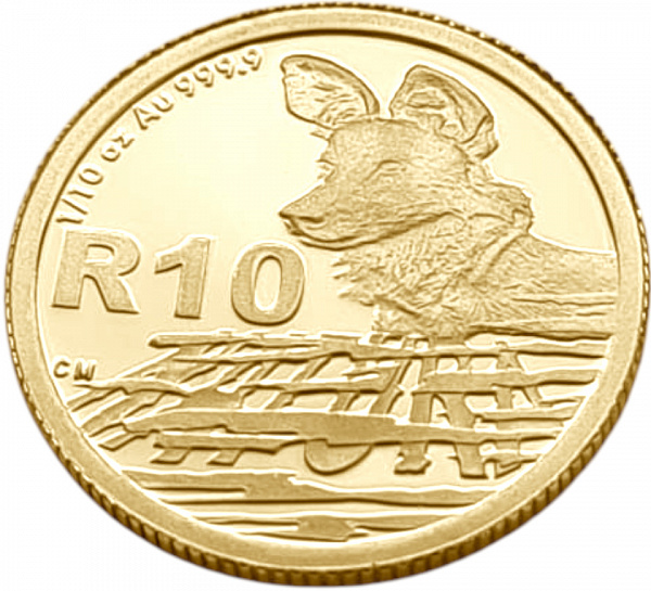 картинка ЮАР. 10 Рандов 2012 г. Золото. 3.11 г*0.9999 0.1 oz. Африканский Волк! от магазина Одежда+