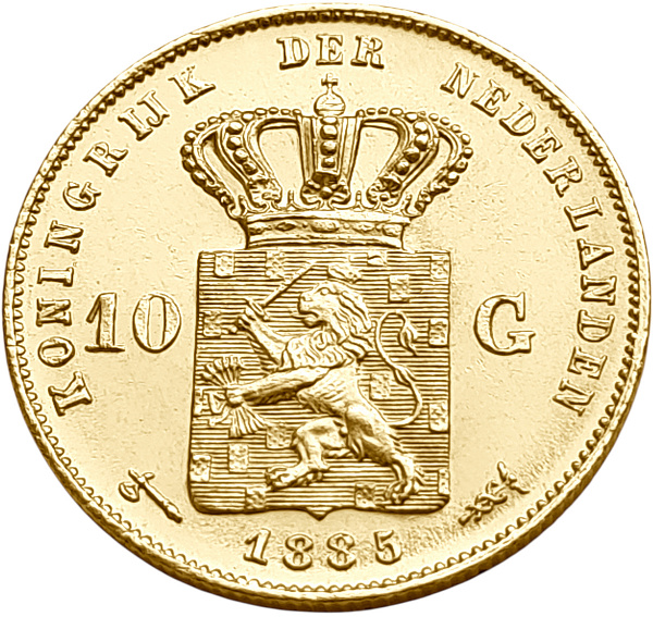картинка Нидерланды. 10 Гульденов 1885 г. Золото. 6.729 г*0.900 0.1947 oz. от магазина Одежда+ 2