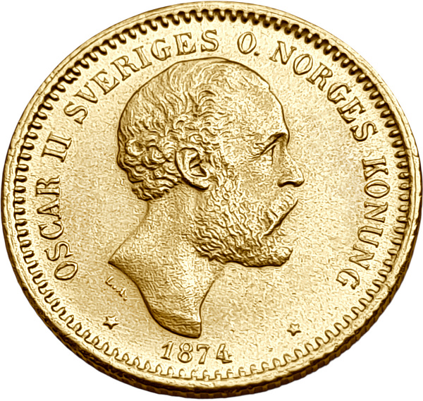 картинка Швеция. 10 Крон 1874 г. Золото. 4.4803 г*0.900 0.1296 oz. от магазина Одежда+