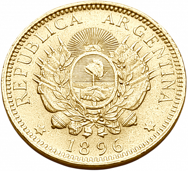 картинка Аргентина. 5 Песо 1896 г. Золото. 8.0645 г*0.900 0.2333 oz. от магазина Одежда+ 2