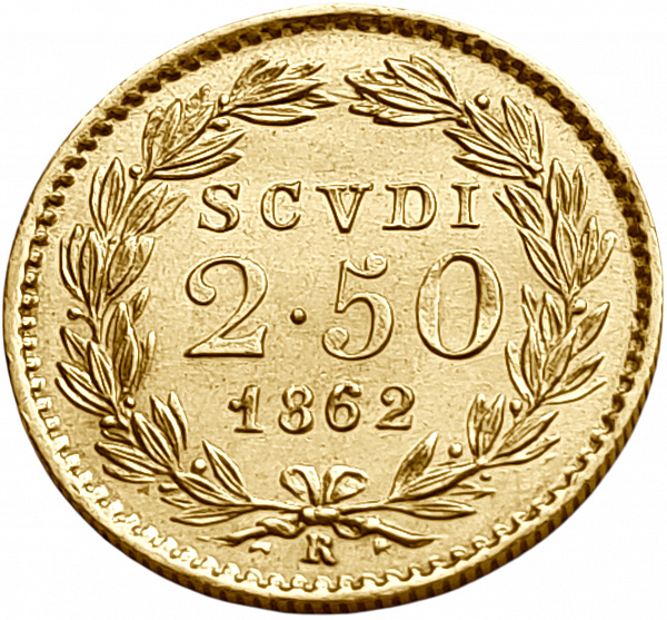 картинка Ватикан. 2 1/2 Скуди 1862 г. Золото. 4.334 г*0.900 0.1254 oz. от магазина Одежда+ 2