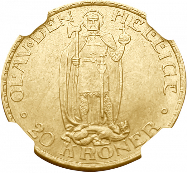 картинка Норвегия. 20 Крон 1910 г. Золото 8.96 г*0.900 0.2593 oz. СЛАБ NGC MS 64! от магазина Одежда+ 2