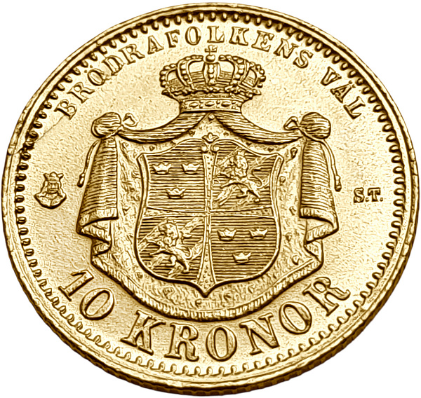 картинка Швеция. 10 Крон 1874 г. Золото. 4.4803 г*0.900 0.1296 oz. от магазина Одежда+ 2