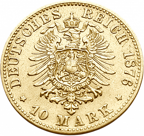 картинка Вюртемберг. 10 Марок 1876 г. Золото. 3.982 г*0.900 0.1152 oz. от магазина Одежда+ 2