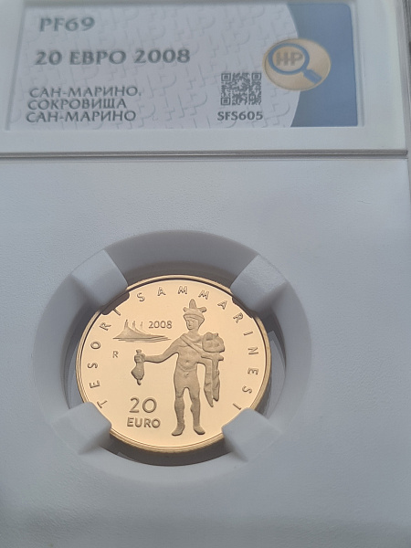 картинка Сан-Марино. 20 Евро 2008 г. Золото. 6.45 г*0.900 0.1866 oz. Пруф! от магазина Одежда+ 3
