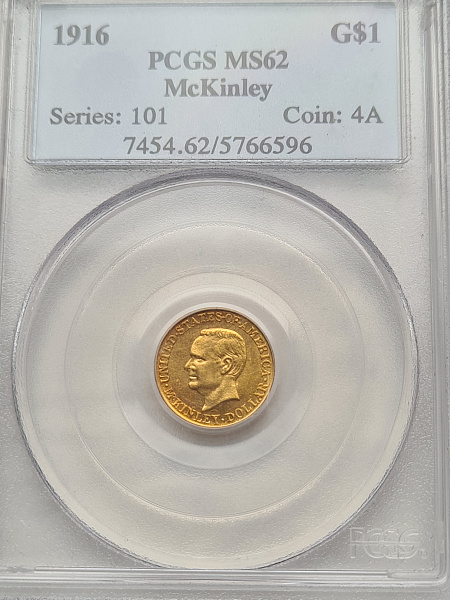 картинка США. 1 Доллар 1916 г. Золото. 1.672 г*0.900 0.0484 oz. Мак-Кинли! СЛАБ PCGS MS 62! от магазина Одежда+ 3