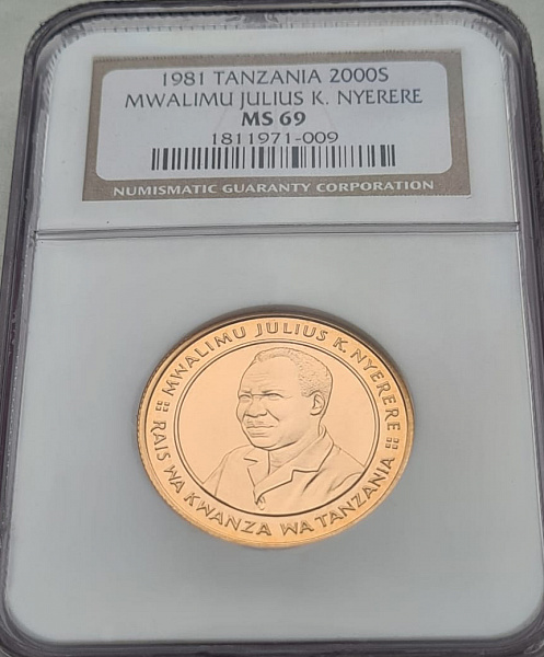 картинка Танзания. 2000 Шиллингов 1981 г. Золото. 15.98 г*0.917 0.4711 oz. СЛАБ NGC MS 69! ТИРАЖ 110 ЭКЗ! от магазина Одежда+ 3