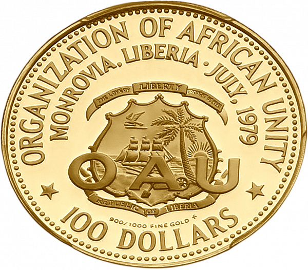 картинка Либерия. 100 Долларов 1979 г. Золото 10.93 г*0.900 0.3163 oz. СЛАБ PCGS PR 70 DCAM! от магазина Одежда+ 2