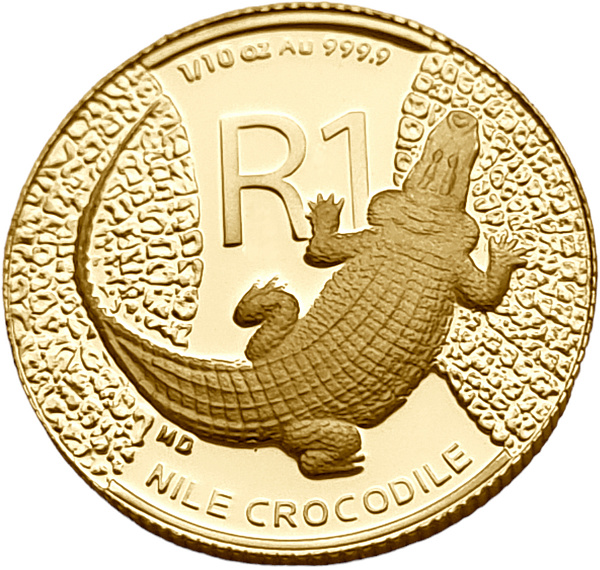 картинка ЮАР. 1 ранд 2015 г. Золото. 3.11 г*0.9999 0.1 oz. Крокодил! Тираж 500 ЭКЗ! от магазина Одежда+