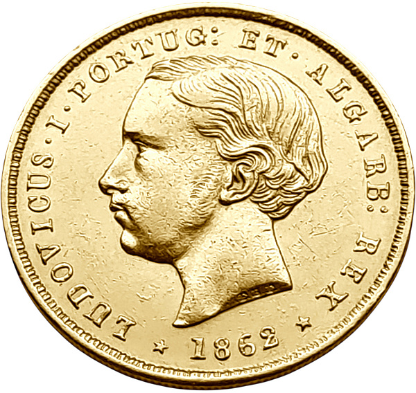 картинка Португалия. 5000 Рейс 1862 г. Золото. 8.8675 г*0.917 0.2614 oz. от магазина Одежда+