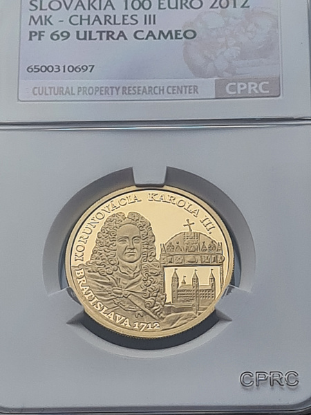 картинка Словакия. 100 Евро 2012г. Золото 9,5г*0.900 0,2749 oz. 300-летие Коронации Карла III. от магазина Одежда+ 3