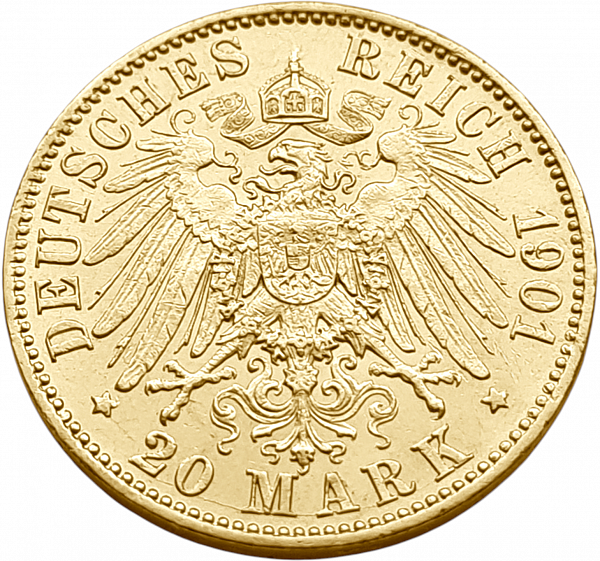 картинка Гессен. 20 Марок 1901 г. Золото. 7.965 г*0.900 0.2305 oz. от магазина Одежда+ 2